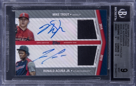2020 Topps Update All Star Stitches Dual Autographs #TA Mike Trout/Ronald Acuna Jr. Dual Signed Jersey Card (#24/25) - BGS MINT 9/BGS 9